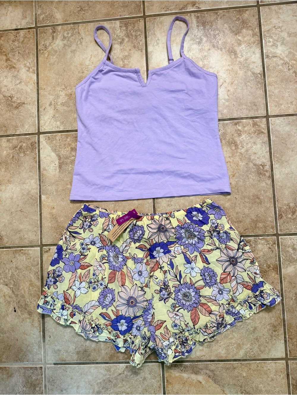 Adore Me Lilac V-Notch Camisole (built-in bra) Floral Shorts Sleep Ser PJs